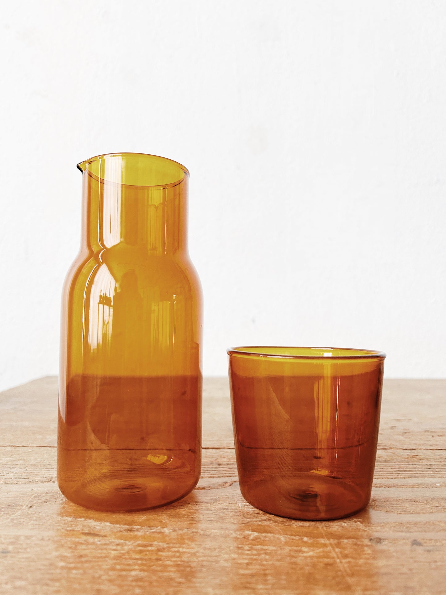 Amber Blown Glass Decanter and Cup