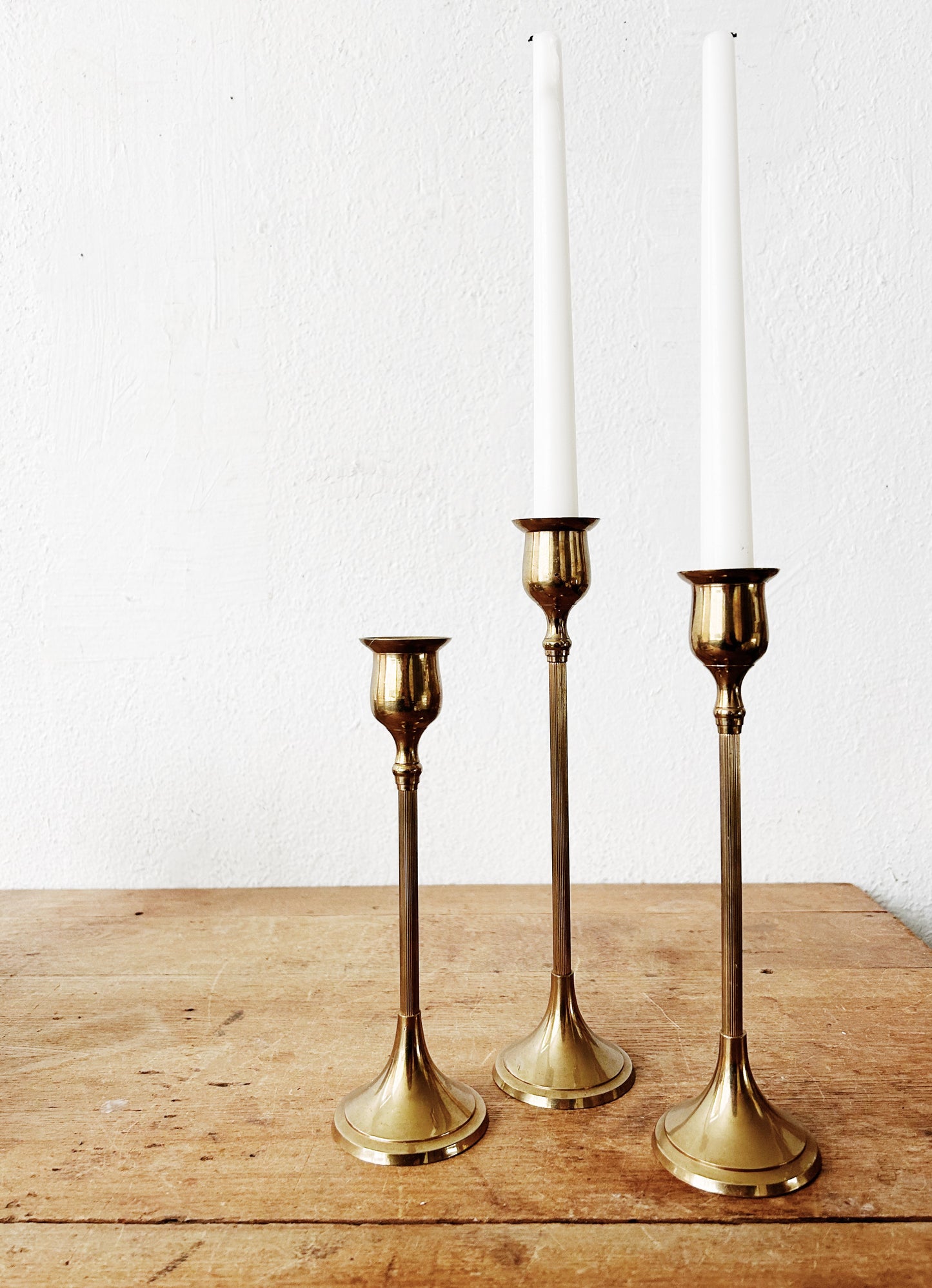 Vintage Brass Candle Holder Trio