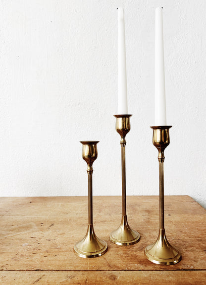 Vintage Brass Candle Holder Trio