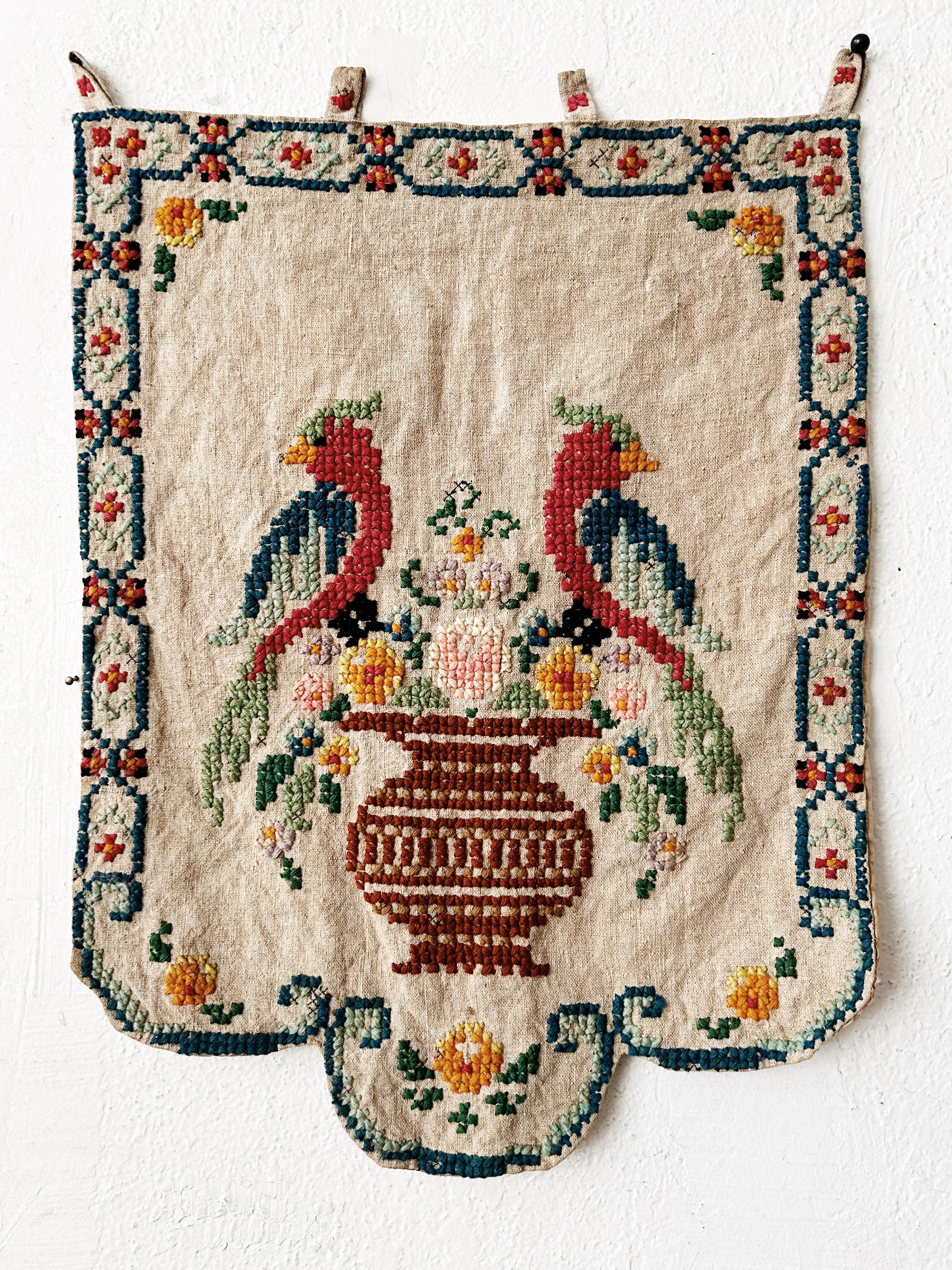 Vintage Crewel Needlework Tapestry Wall Hanging