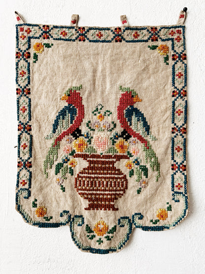 Vintage Crewel Needlework Tapestry Wall Hanging