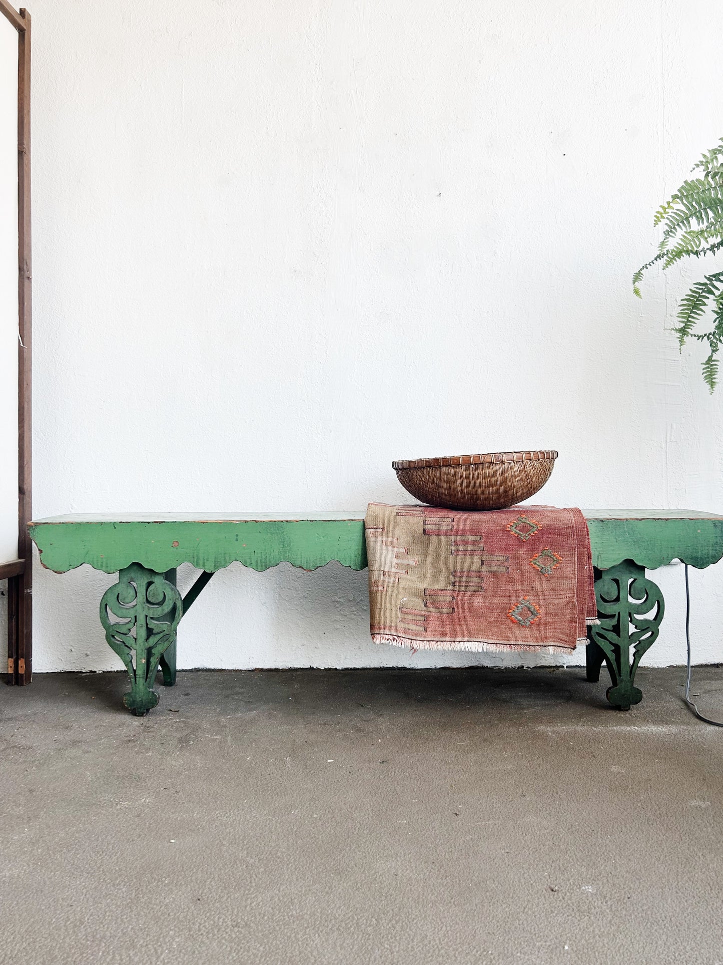 Antique Long Painted Wood Bench