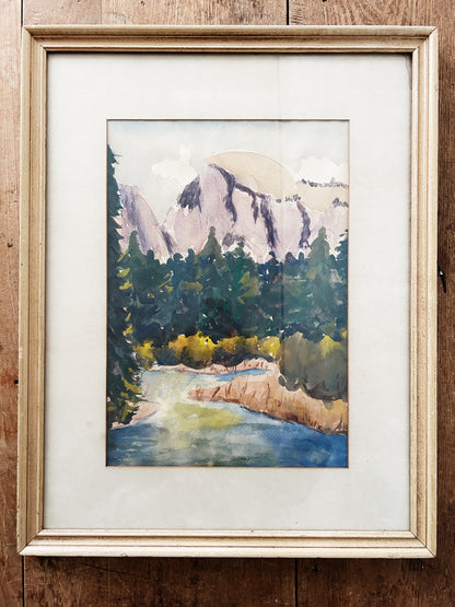 Mid Century Original Framed Watercolor Landscape