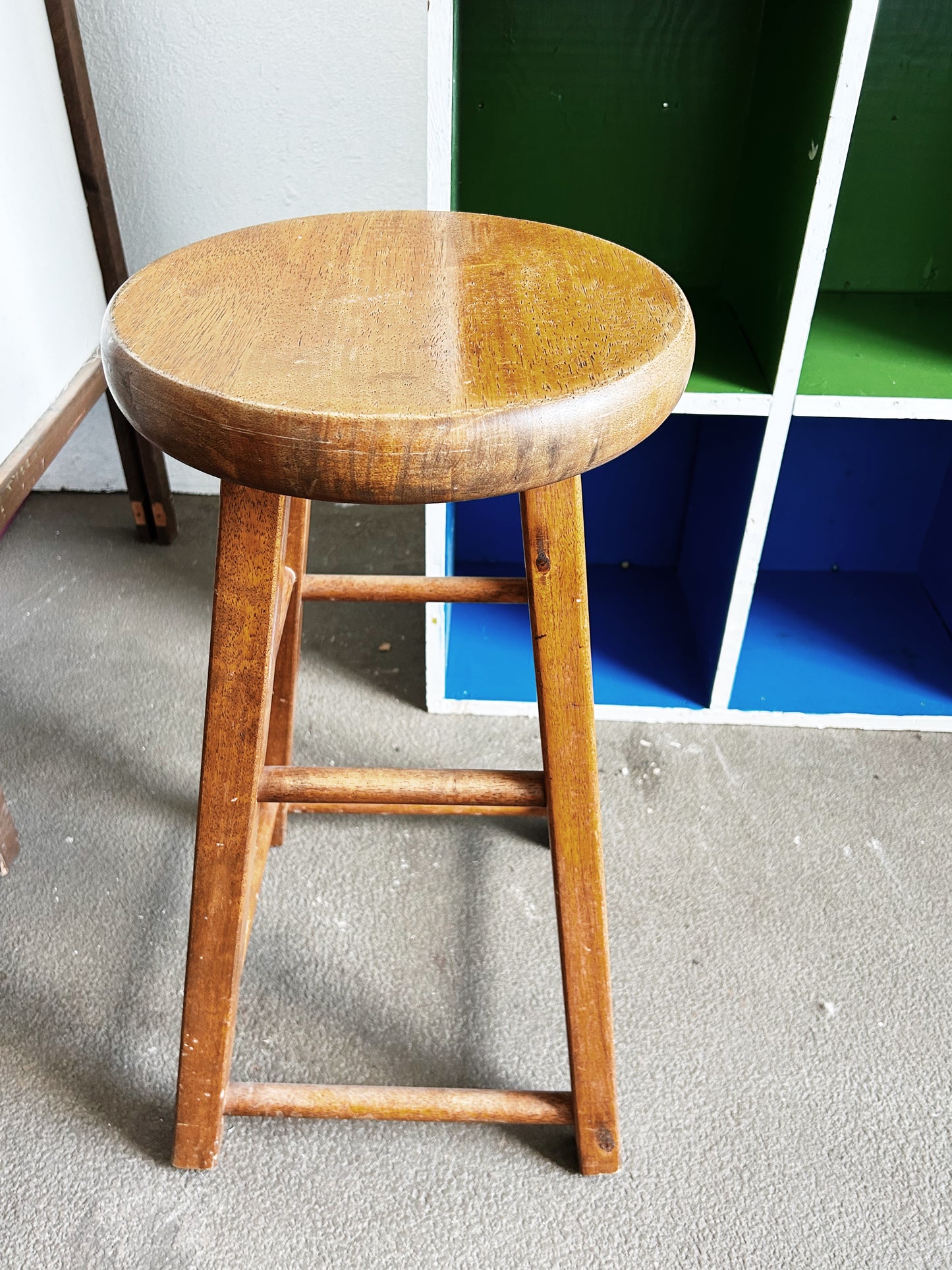 Vintage Wood Stool with Spinning Seat