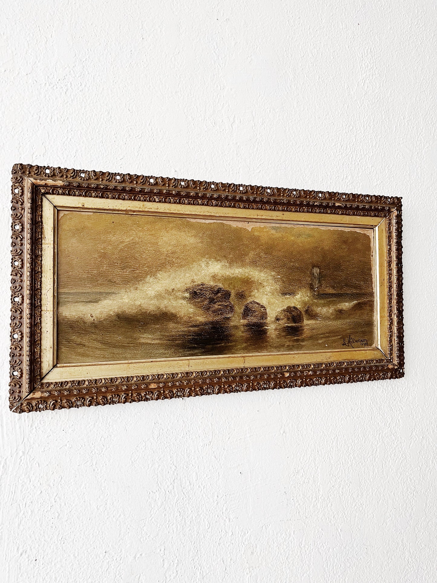 Antique Seascape Oil Painting