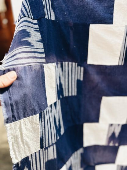 Handmade Vintage Ikat Patchwork Quilt Top