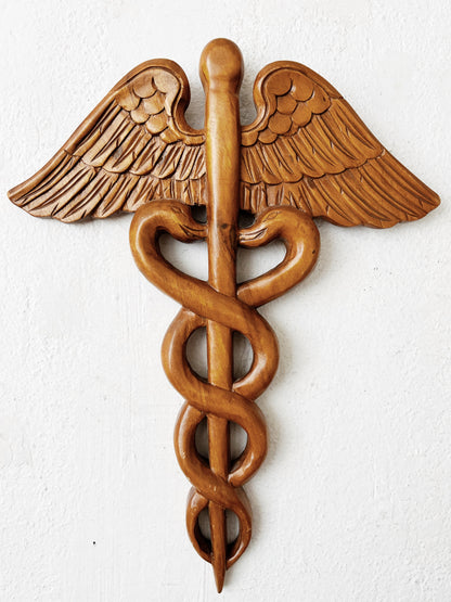 Vintage Carved Wood Caduceus