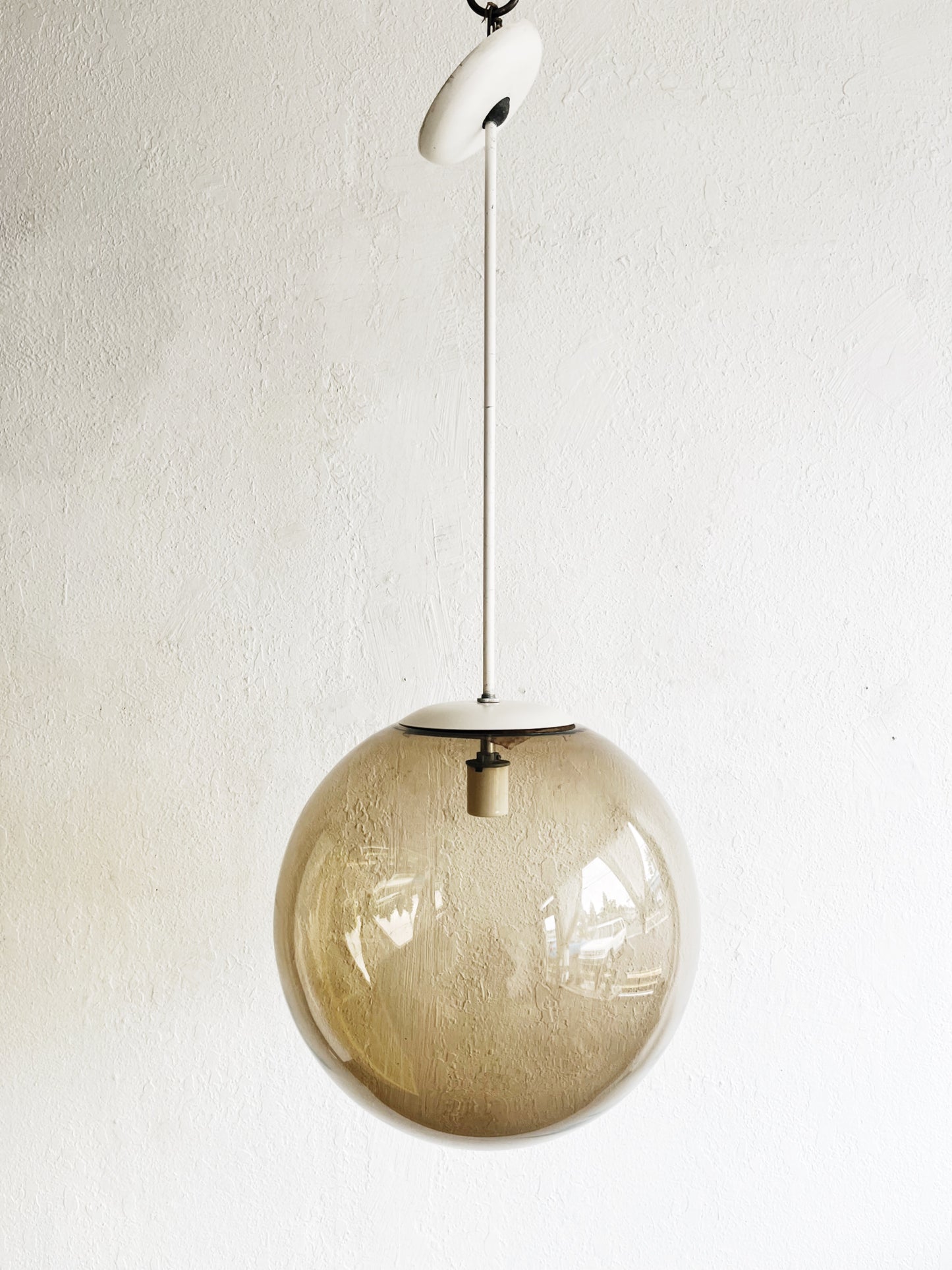 Extra Large Vintage Smoked Glass Pendant Lamp