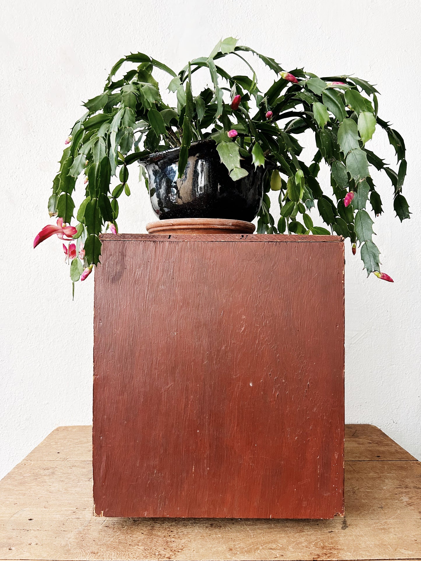 Vintage Lidded Wood Storage Cube on Wheels