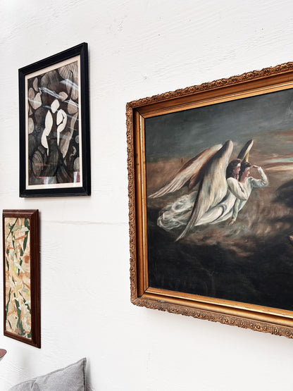 Antique Guardian Angel Painting