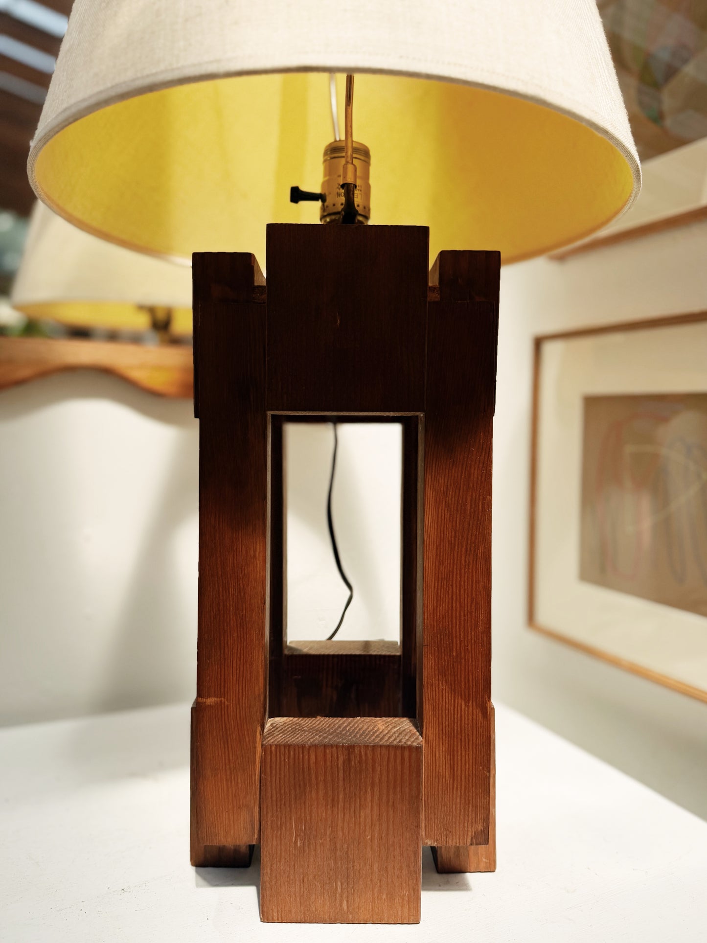 Vintage Brutalist Wood Lamp