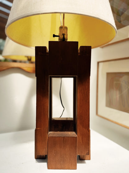 Vintage Brutalist Wood Lamp