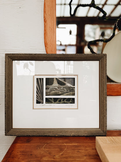 Vintage Triptych Desert Etching