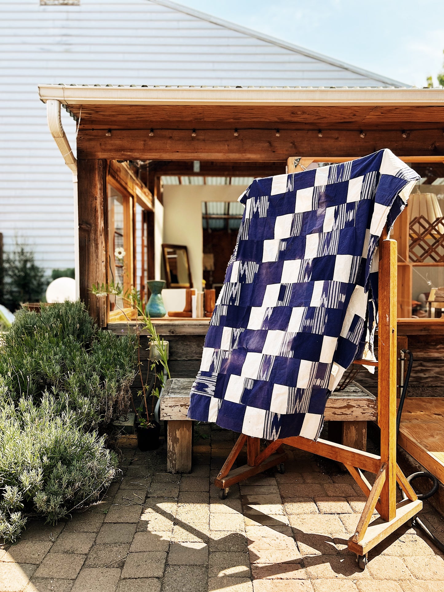 Handmade Vintage Ikat Patchwork Quilt Top