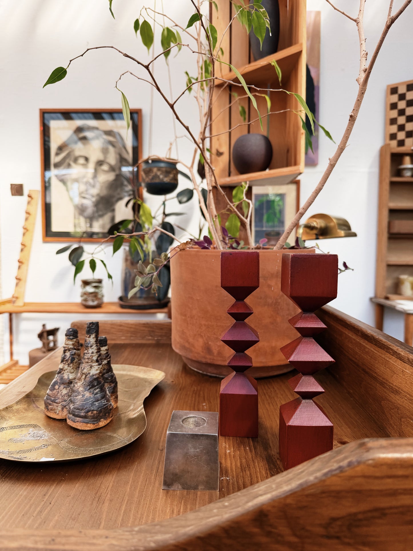 Wood Candlestick Pair