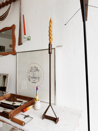 Tall Copper and Iron Candlestick