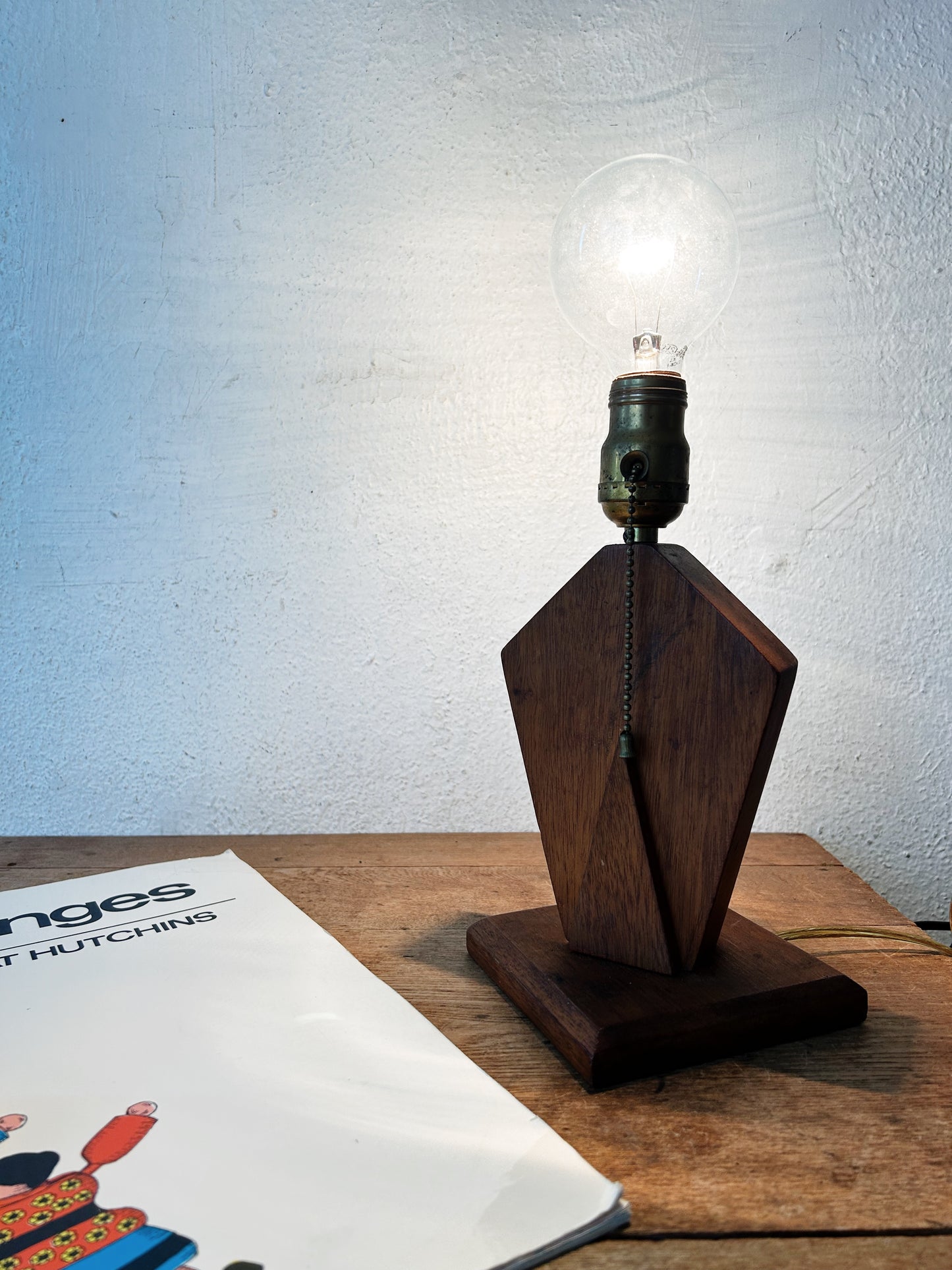 Vintage Handmade Wood Lamp with Shade