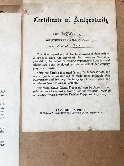 Rare Vintage William Barnum Signed Etching ‘Plum Tree’