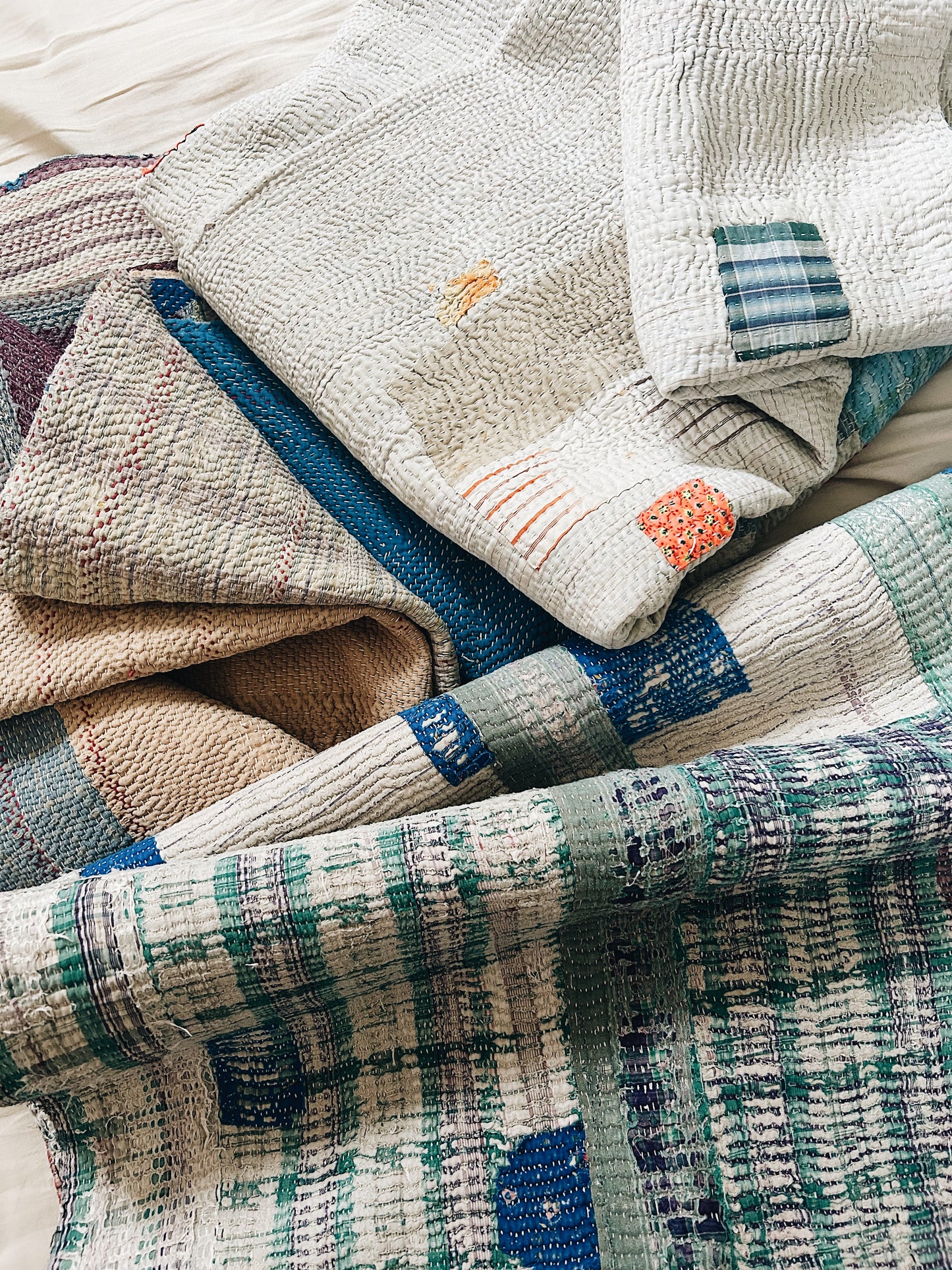 Vintage Ikat Patch Kantha Quilt