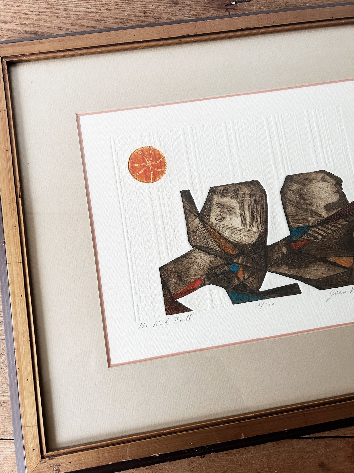 Original Mid Century Signed Etching ‘The Red Ball’ by Jean Nantais