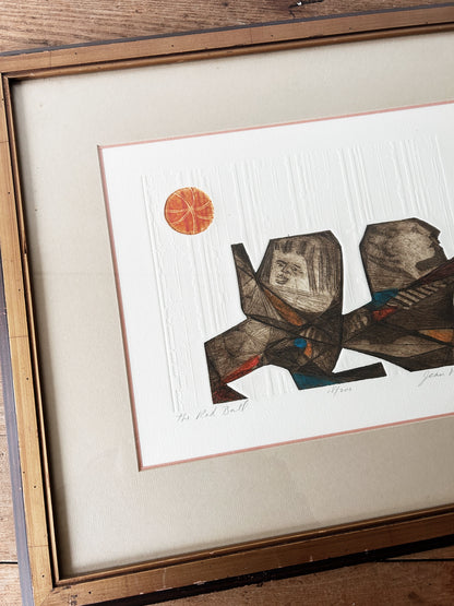 Original Mid Century Signed Etching ‘The Red Ball’ by Jean Nantais