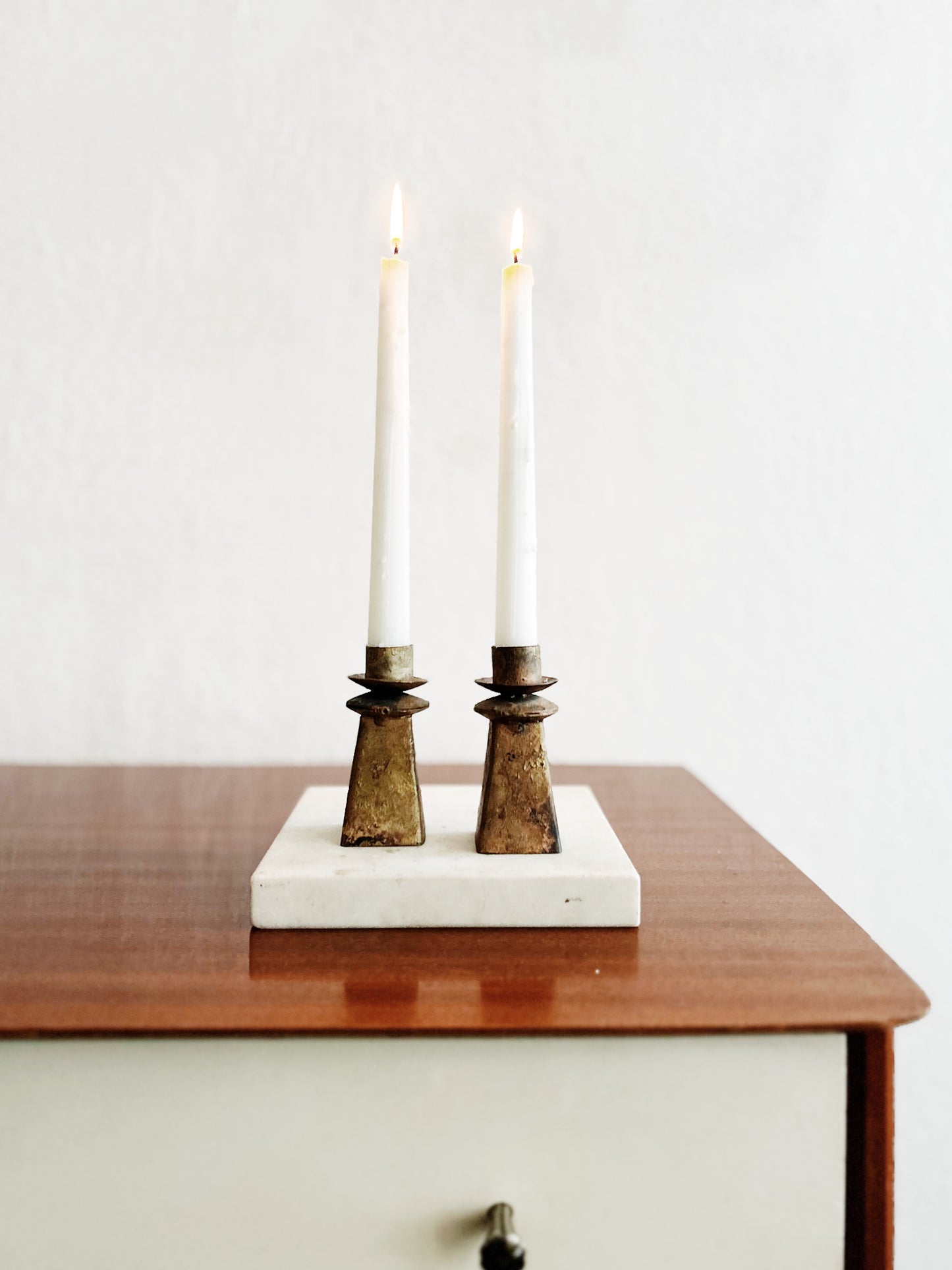 Pair of Mixed Metal Candle Holders