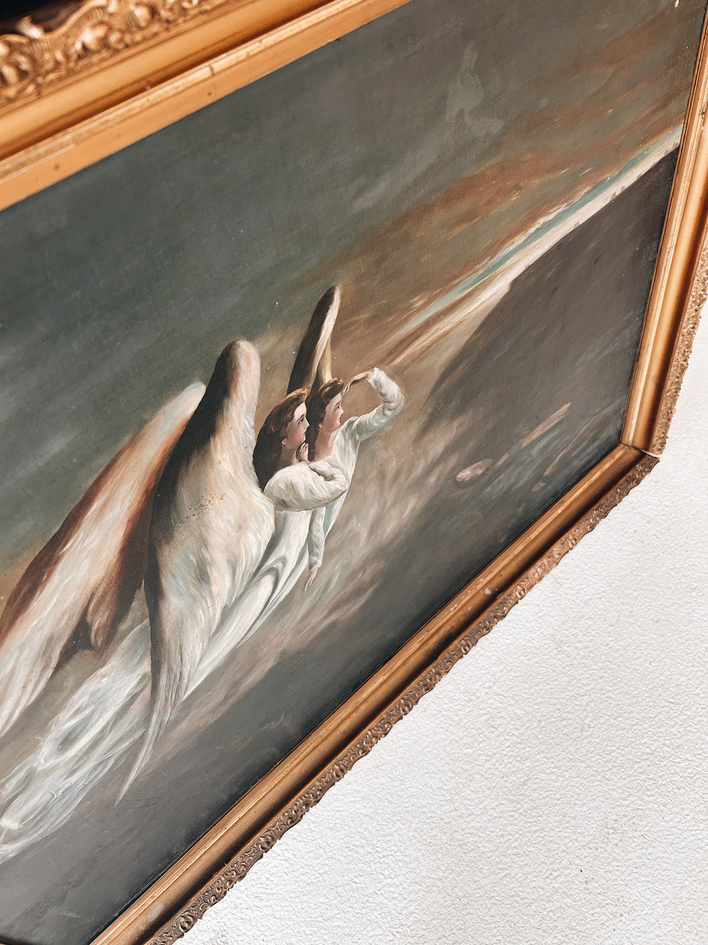 Antique Guardian Angel Painting