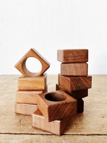 Mid Century Teak Napkin Rings Set of Six