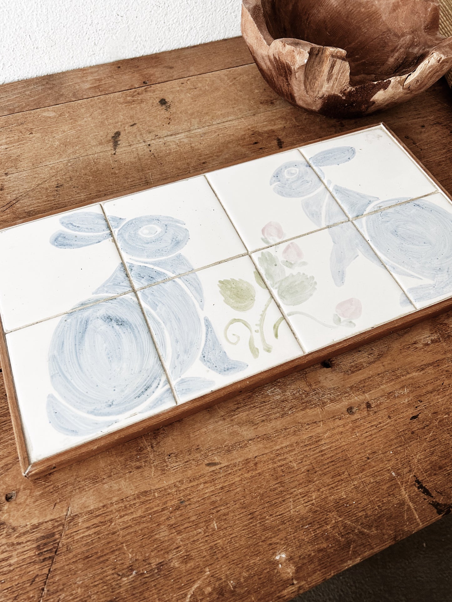 Vintage Hand Painted Double Tile Trivet