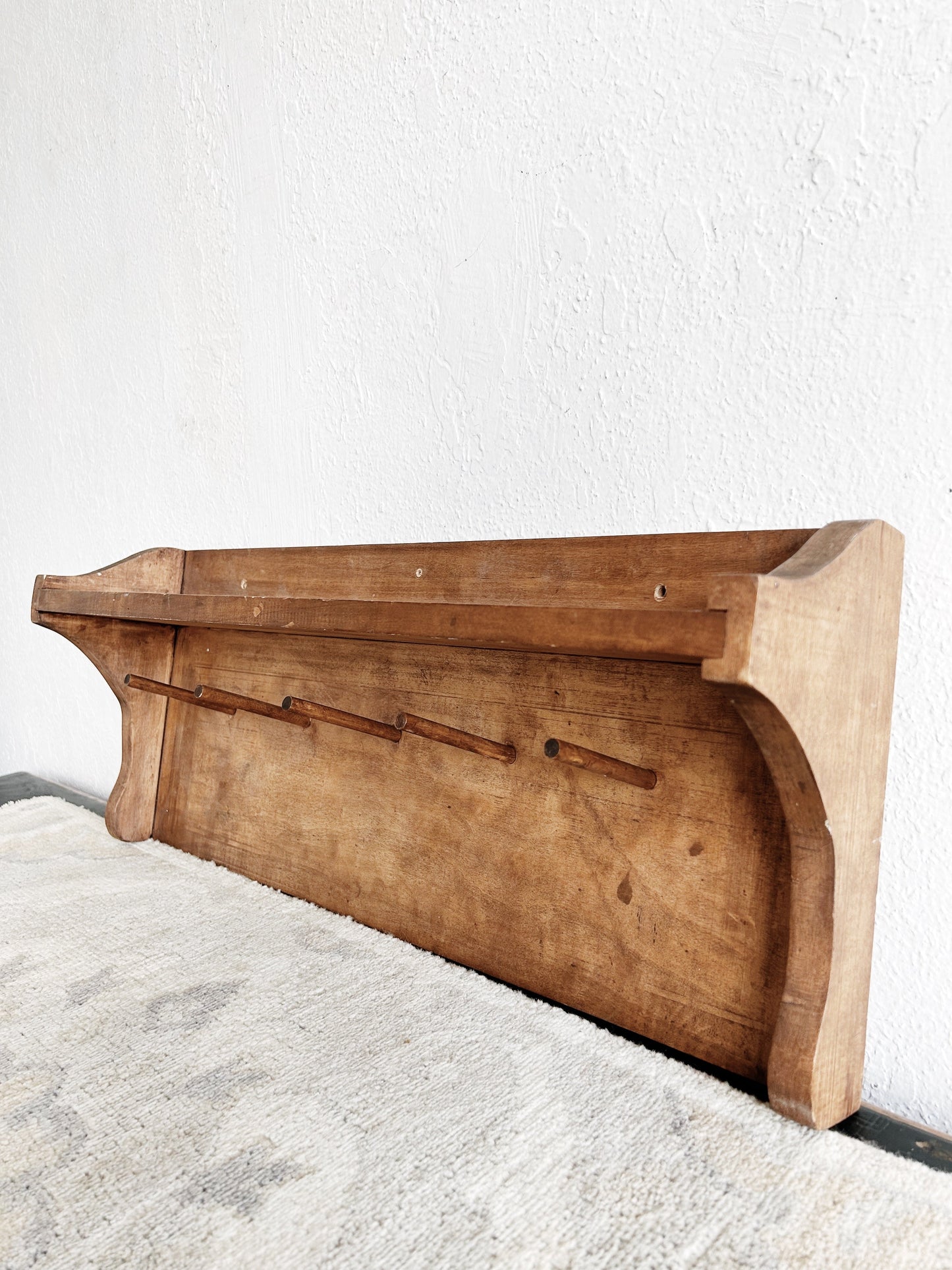 Primitive Wood Peg Rack with Shelf