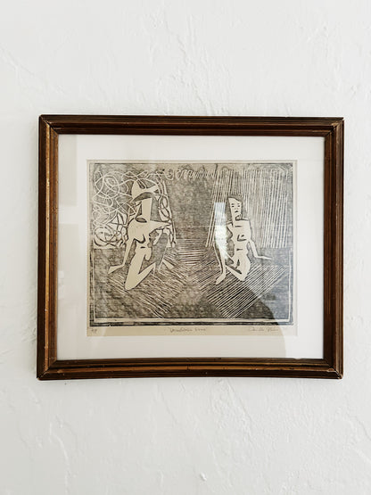 Original Abstract Woodcut ‘Uncomfortable Silence’