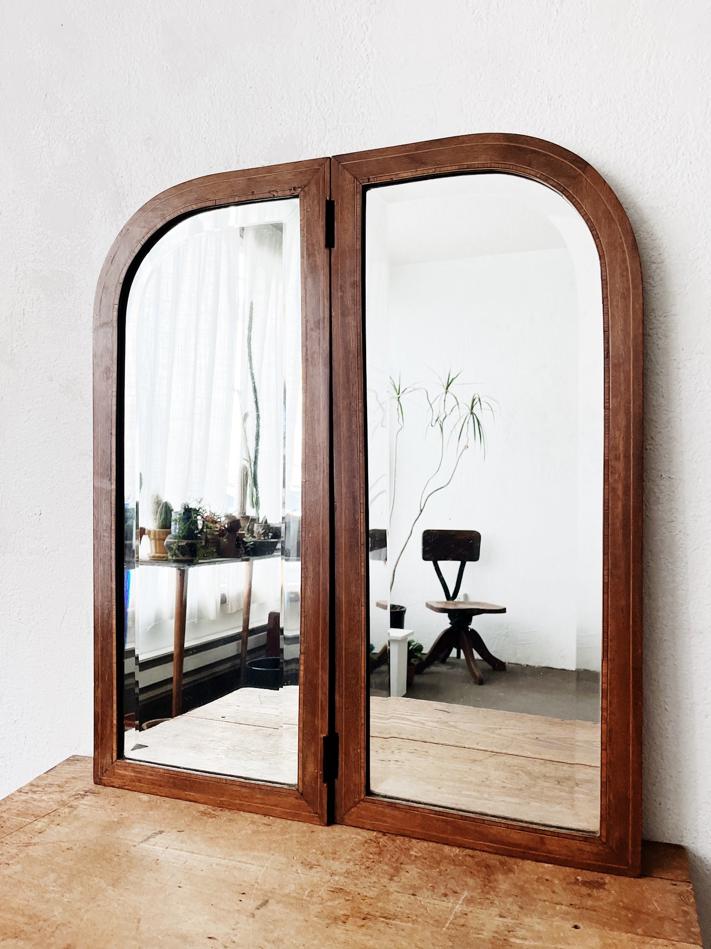 Antique Arched Inlay Mirror