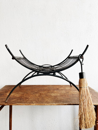 Mid Century Firewood Rack and Broom
