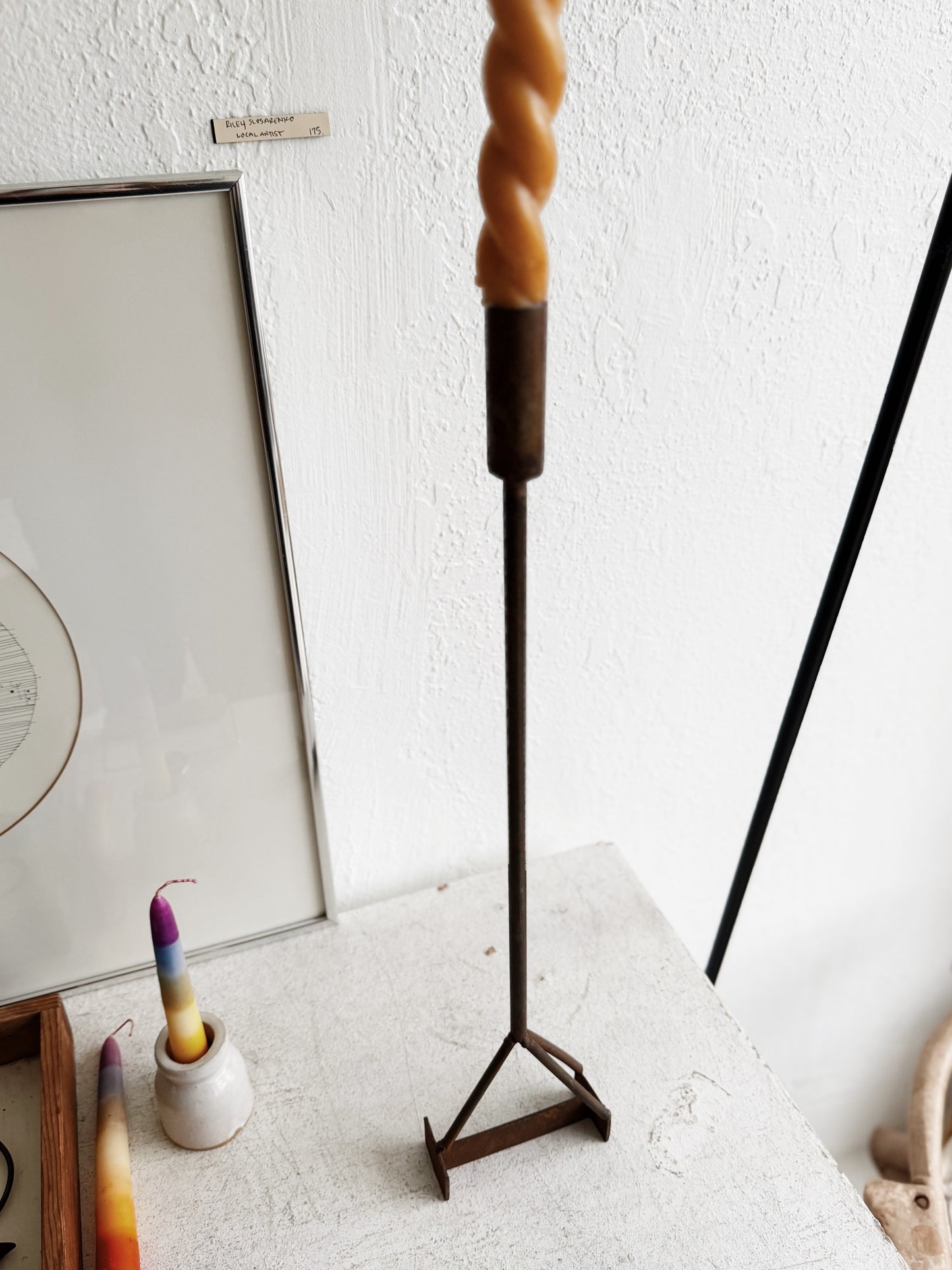 Tall Copper and Iron Candlestick