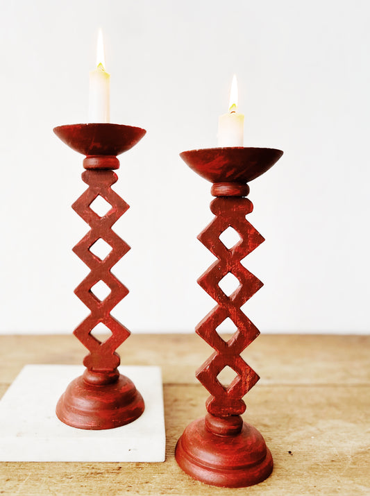 Wooden Folk Art Candlsticks