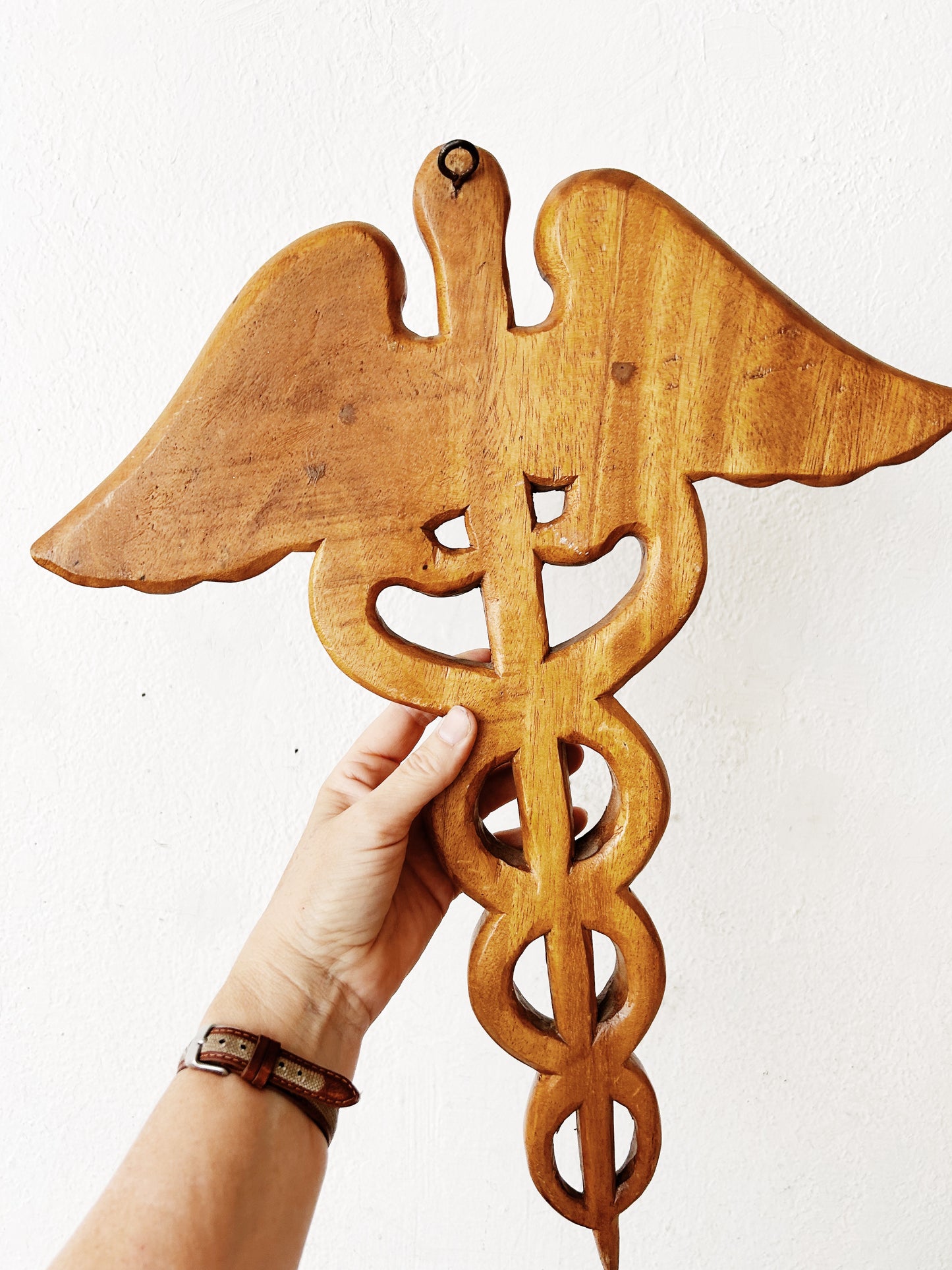 Vintage Carved Wood Caduceus