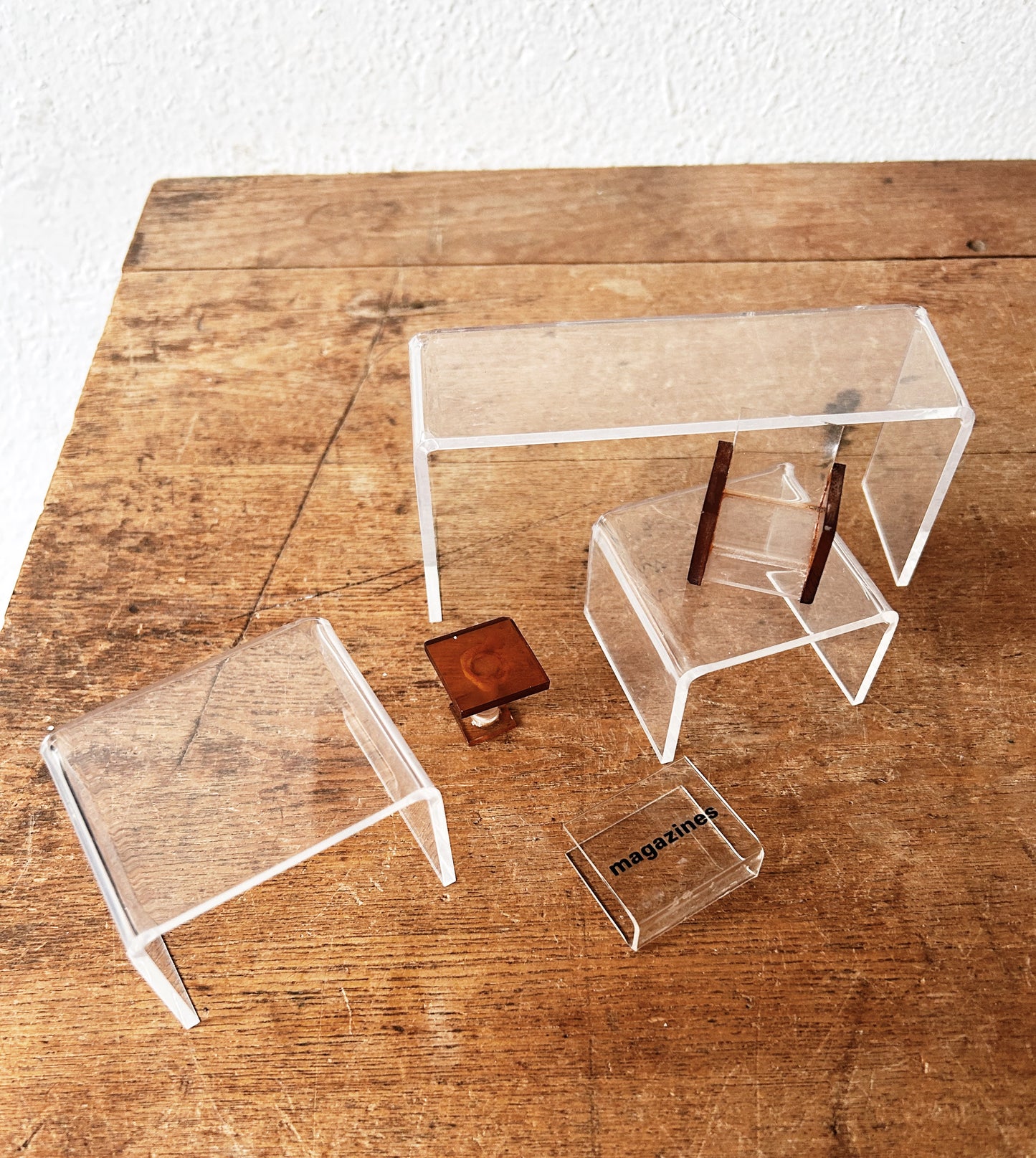 Vintage Handmade Wall House with Vintage Lucite Doll House Furniture