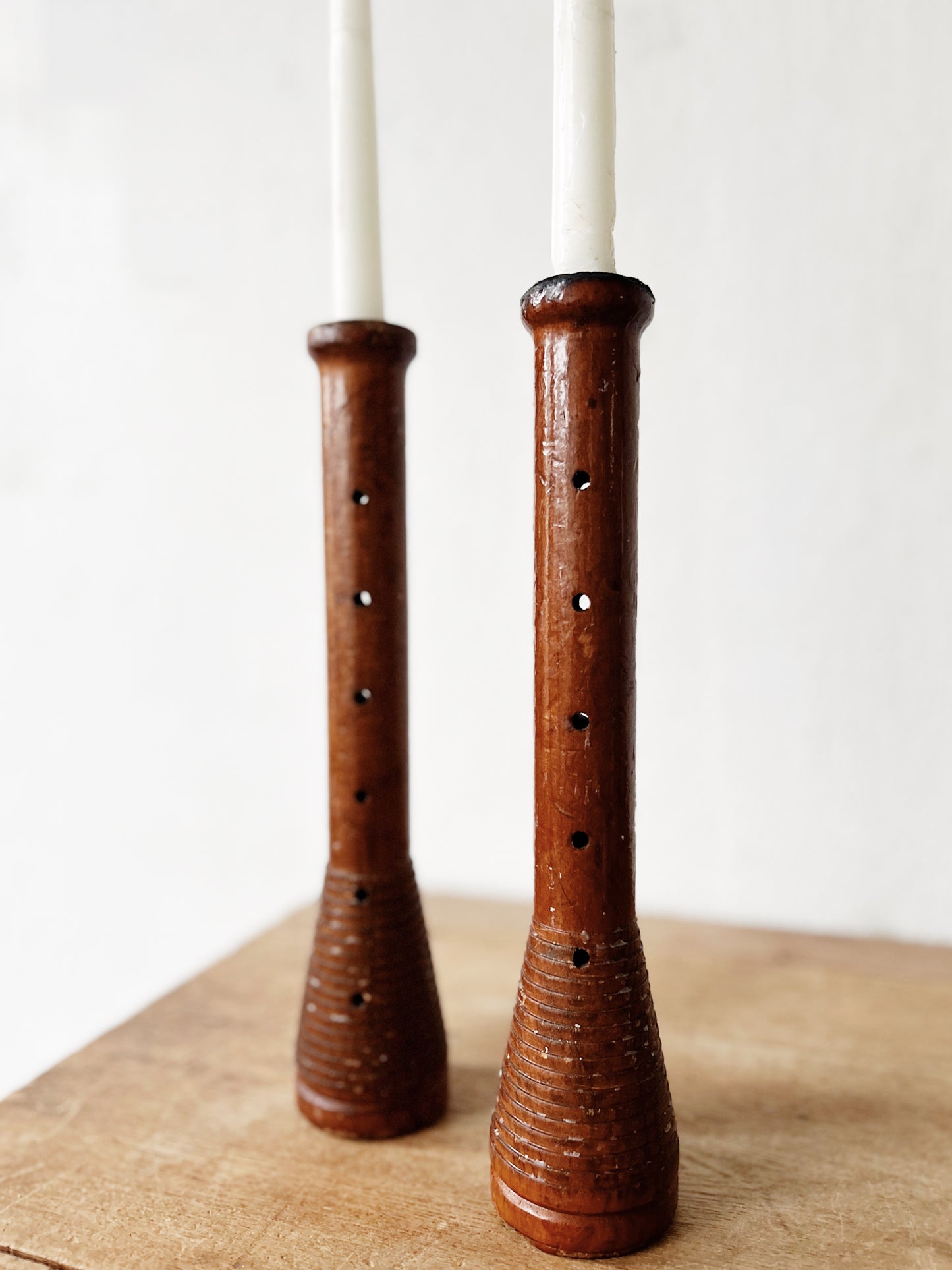 Pair Primitive Spindle Candleholders