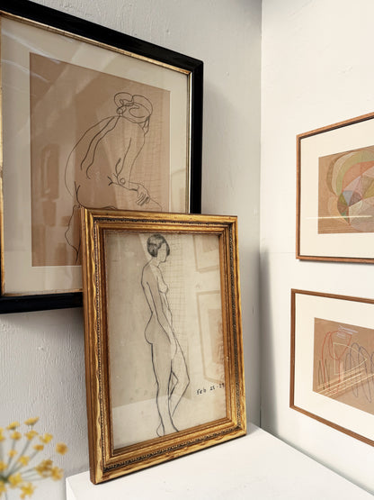1920s Max Allara Charcoal Figure Drawing