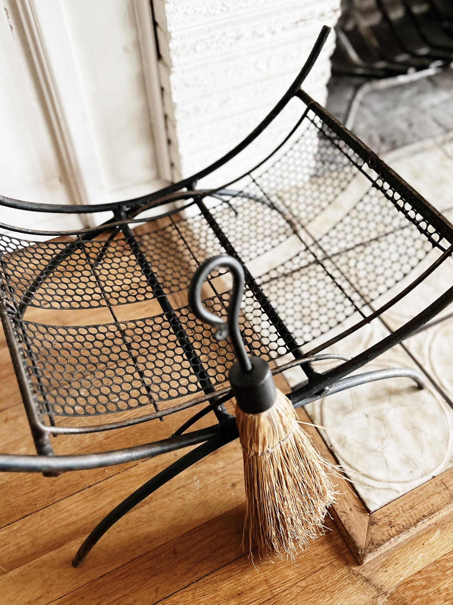 Mid Century Firewood Rack and Broom
