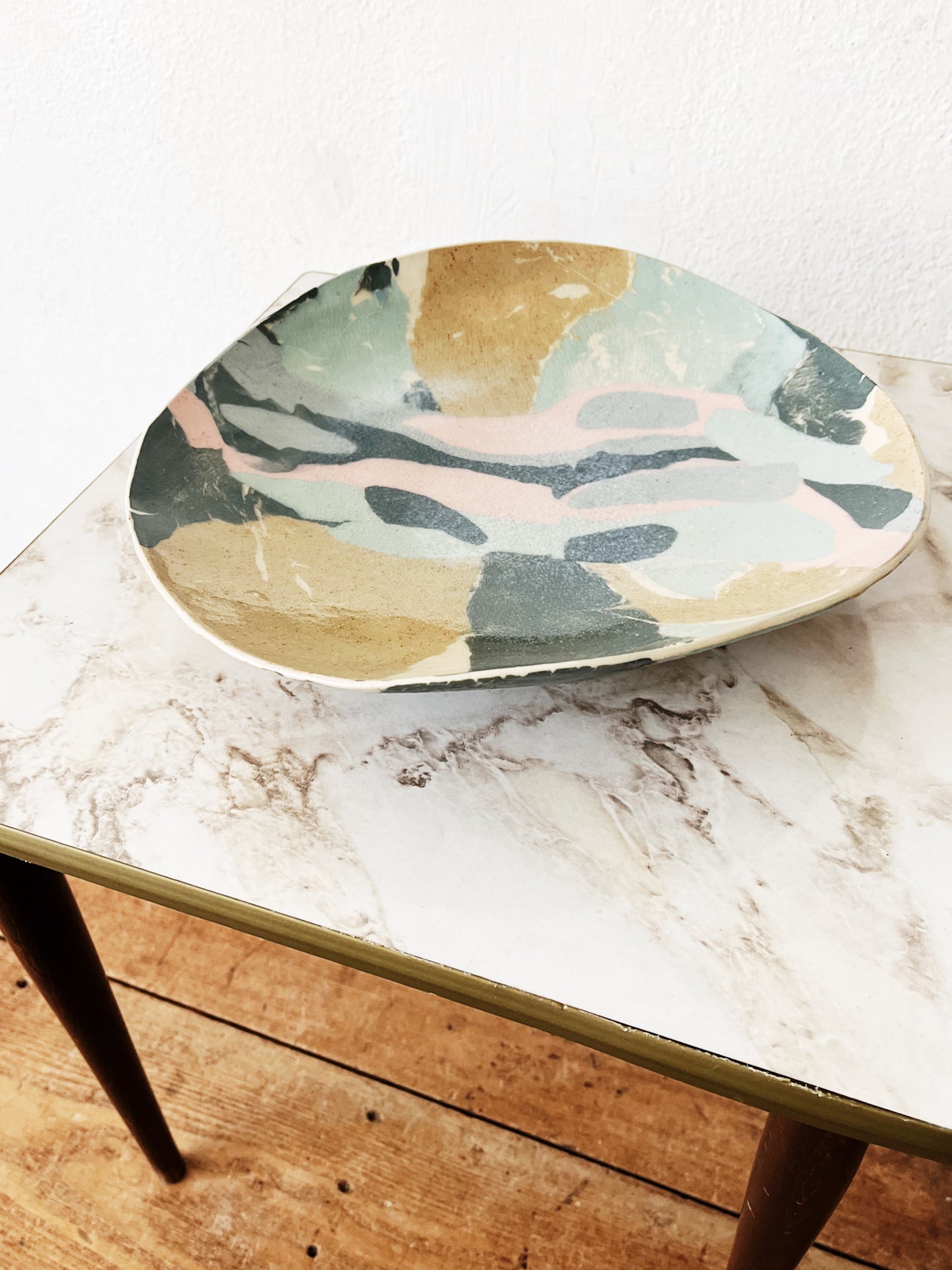 Handmade Marbled Ceramic Shallow Bowl