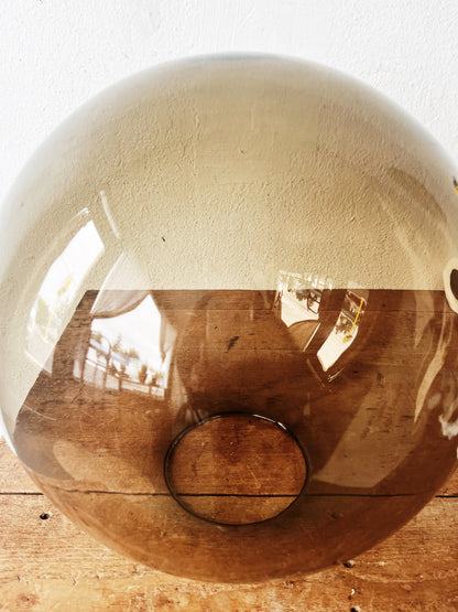 Extra Large Vintage Smoked Glass Pendant Lamp