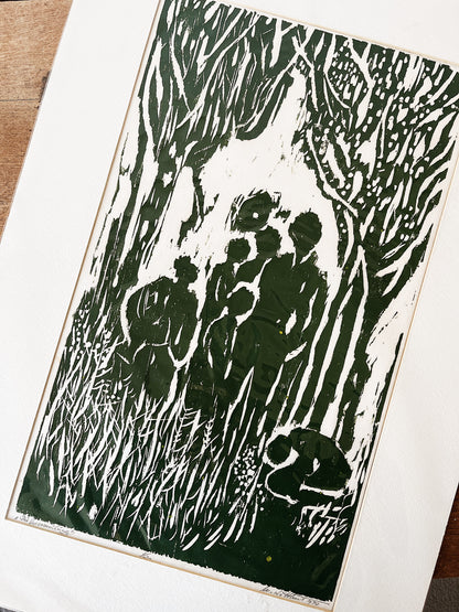 ‘The Gathering’ Vintage Original Woodblock Print
