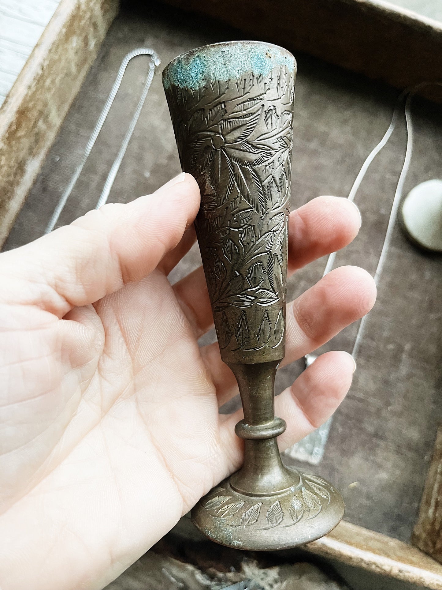 Antique Brass Bud Vase