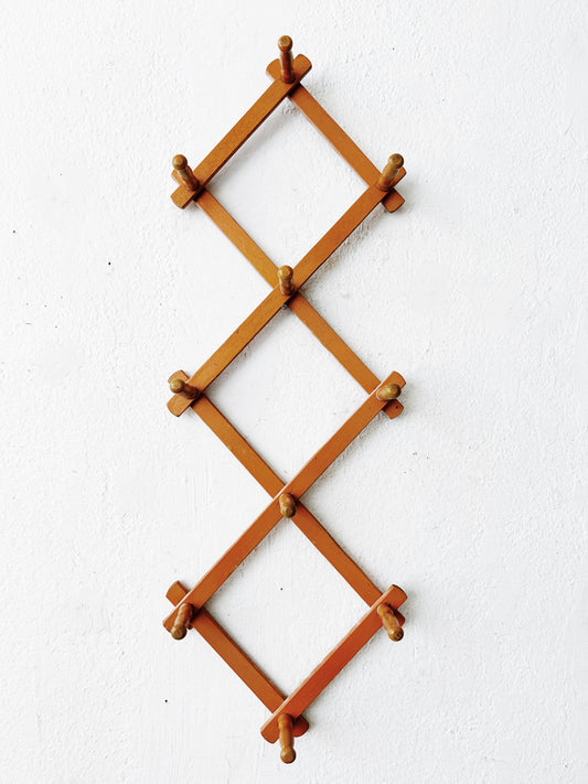 Vintage Accordion Wood Peg Rack