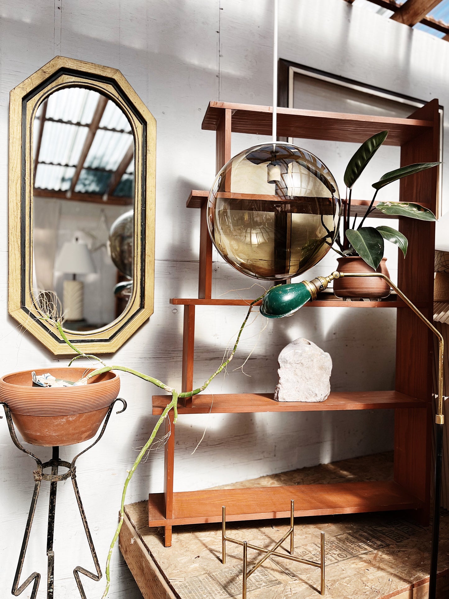Extra Large Vintage Smoked Glass Pendant Lamp