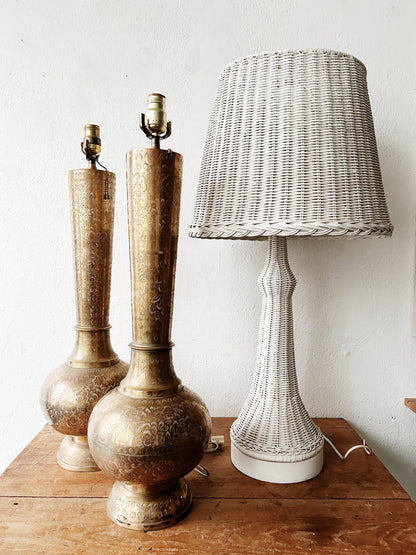 Tall Vintage Incised Brass Lamp