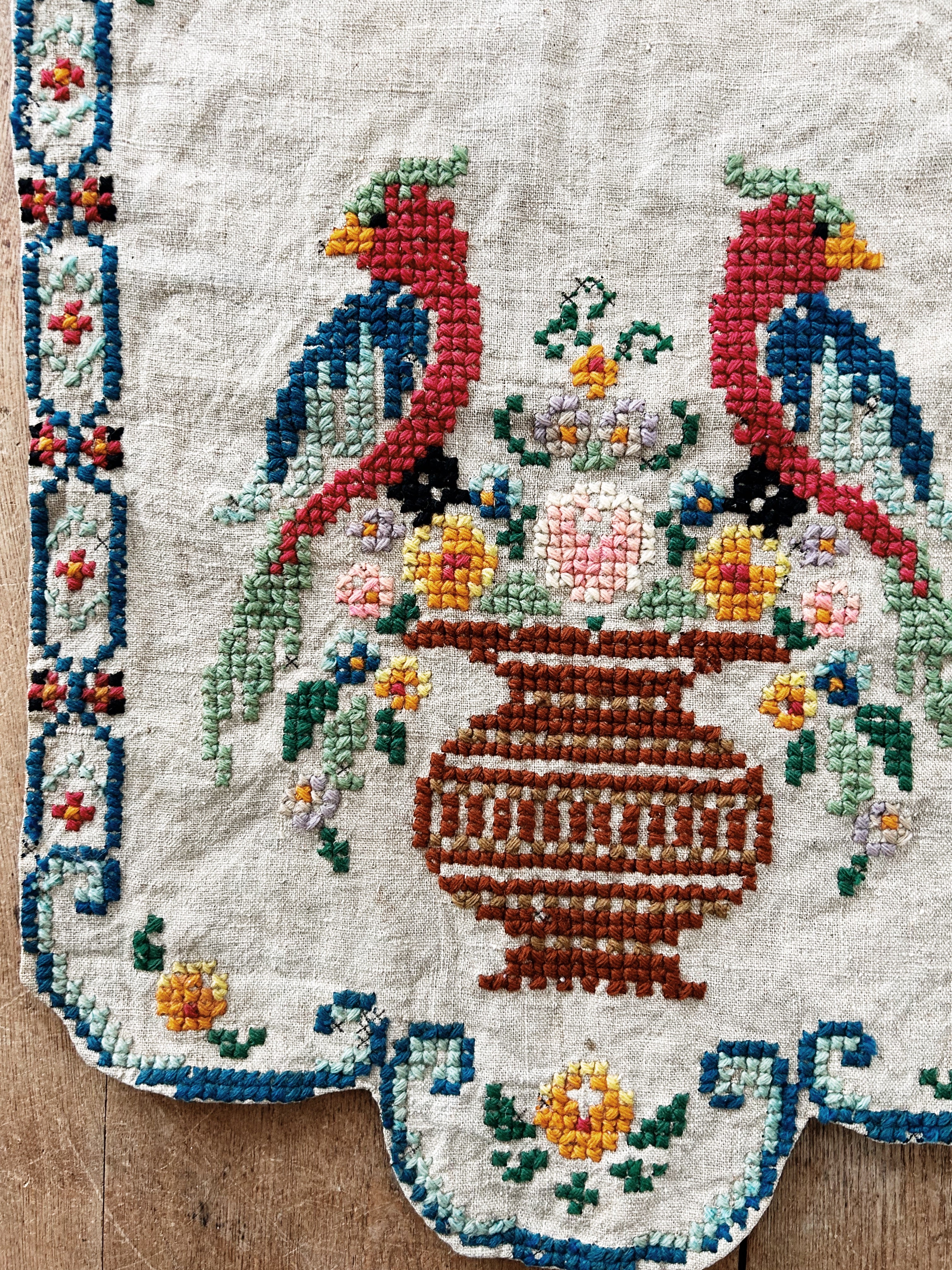 Vintage Crewel Needlework Tapestry Wall Hanging - Thumbnail 5