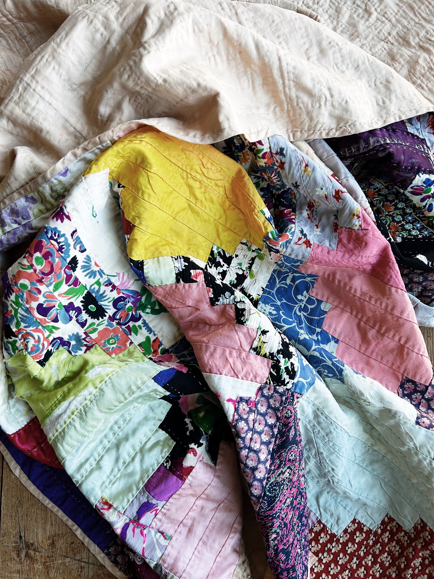 Vintage Silk Patchwork Quilt