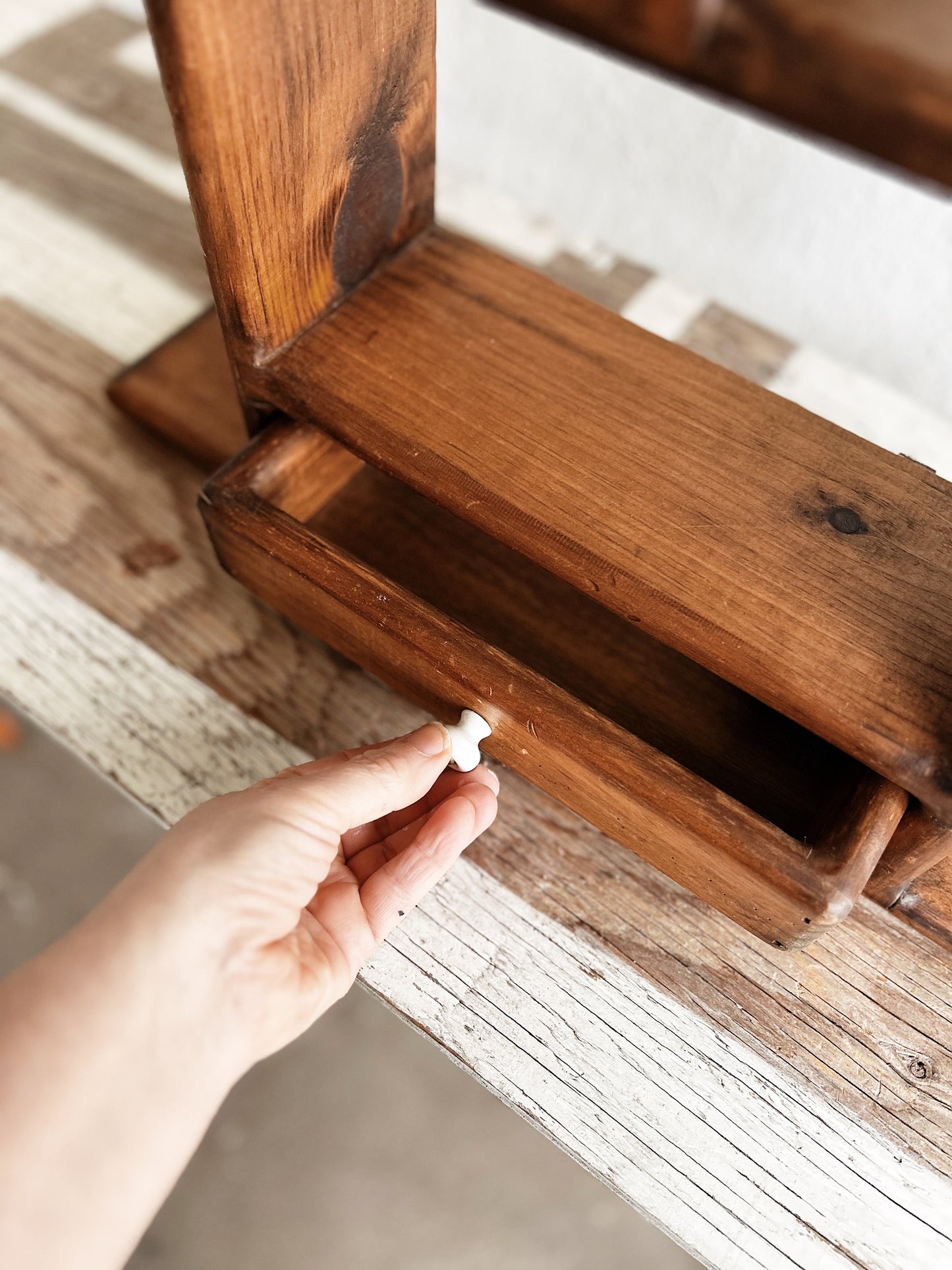 Vintage Wood Cubby Shelf